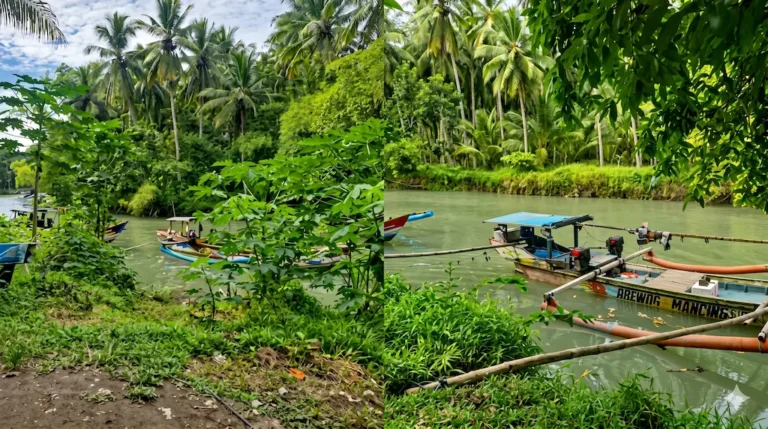 Pemandangan area sandar perahu nelayan di Sungai Stail dekat kantor Resor Tanjung Pasir.