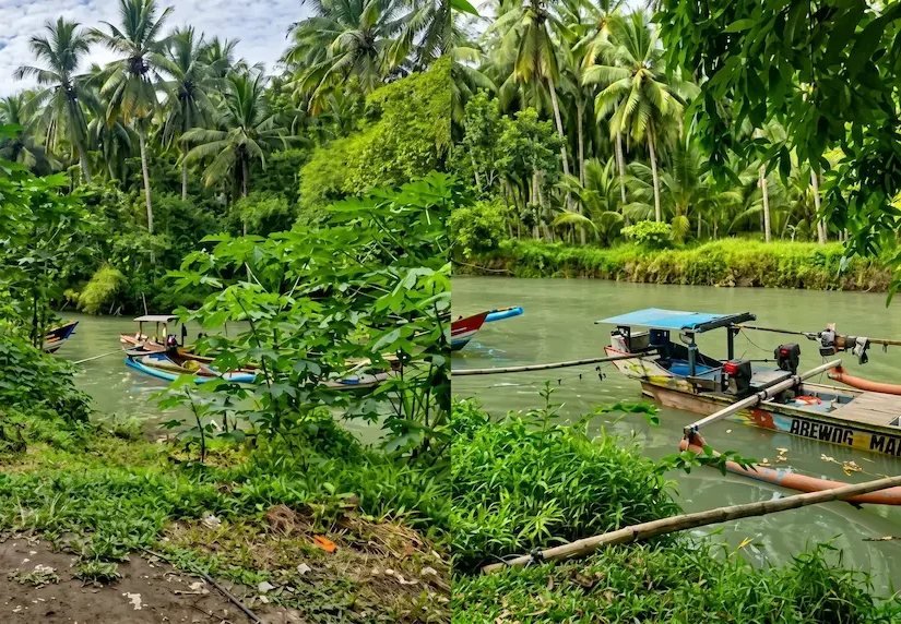 Pemandangan area sandar perahu nelayan di Sungai Stail dekat kantor Resor Tanjung Pasir.