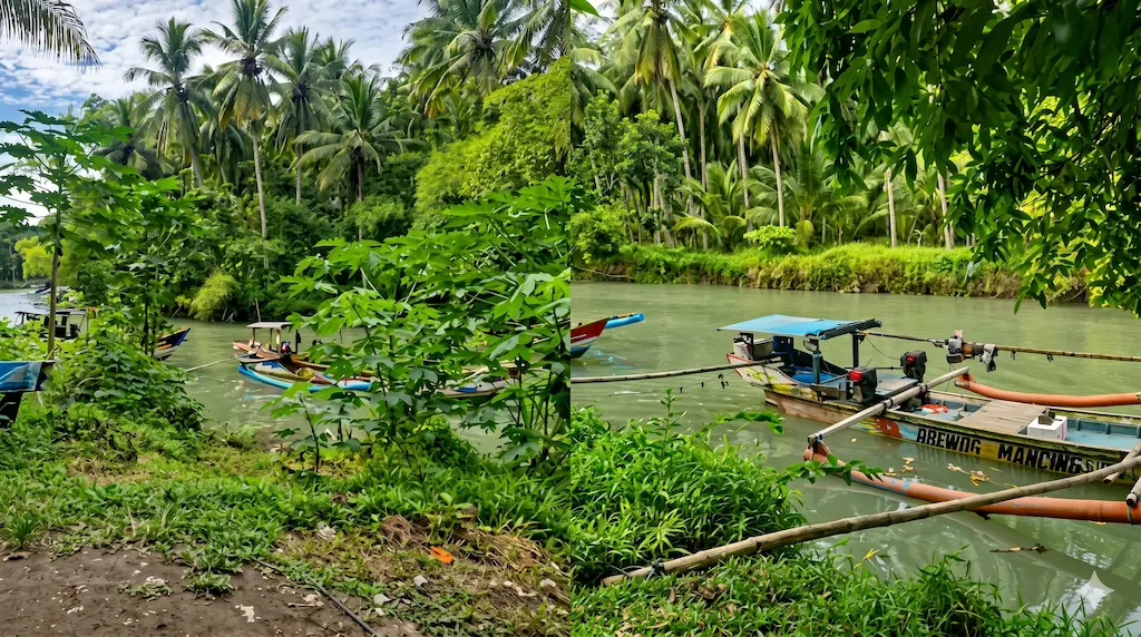 Pemandangan area sandar perahu nelayan di Sungai Stail dekat kantor Resor Tanjung Pasir.